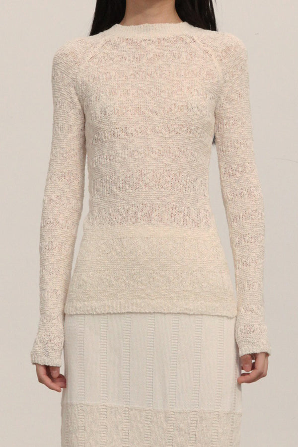 SWAYING/KNIT striped diagonal sleeve bottoming shirt SW23AW1T14 white